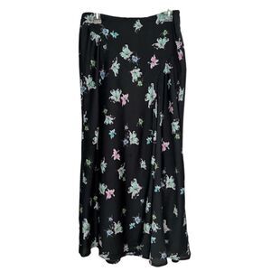 Banana Republic Black Floral Satin Midi Y2K Coquette Cottagecore Slip Skirt sz 4